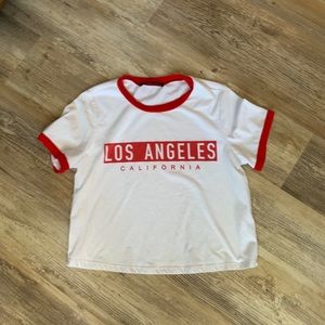 white LA crop top